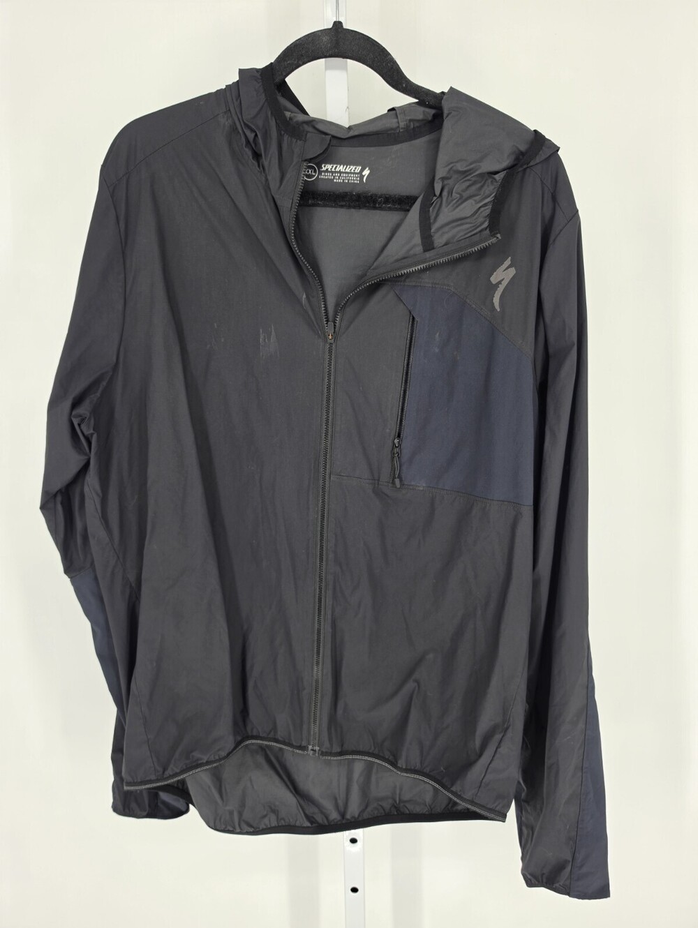 Specialized Cycling Mens Sz XXL Full Zip Bike Windbreaker Jacket Black Hooded